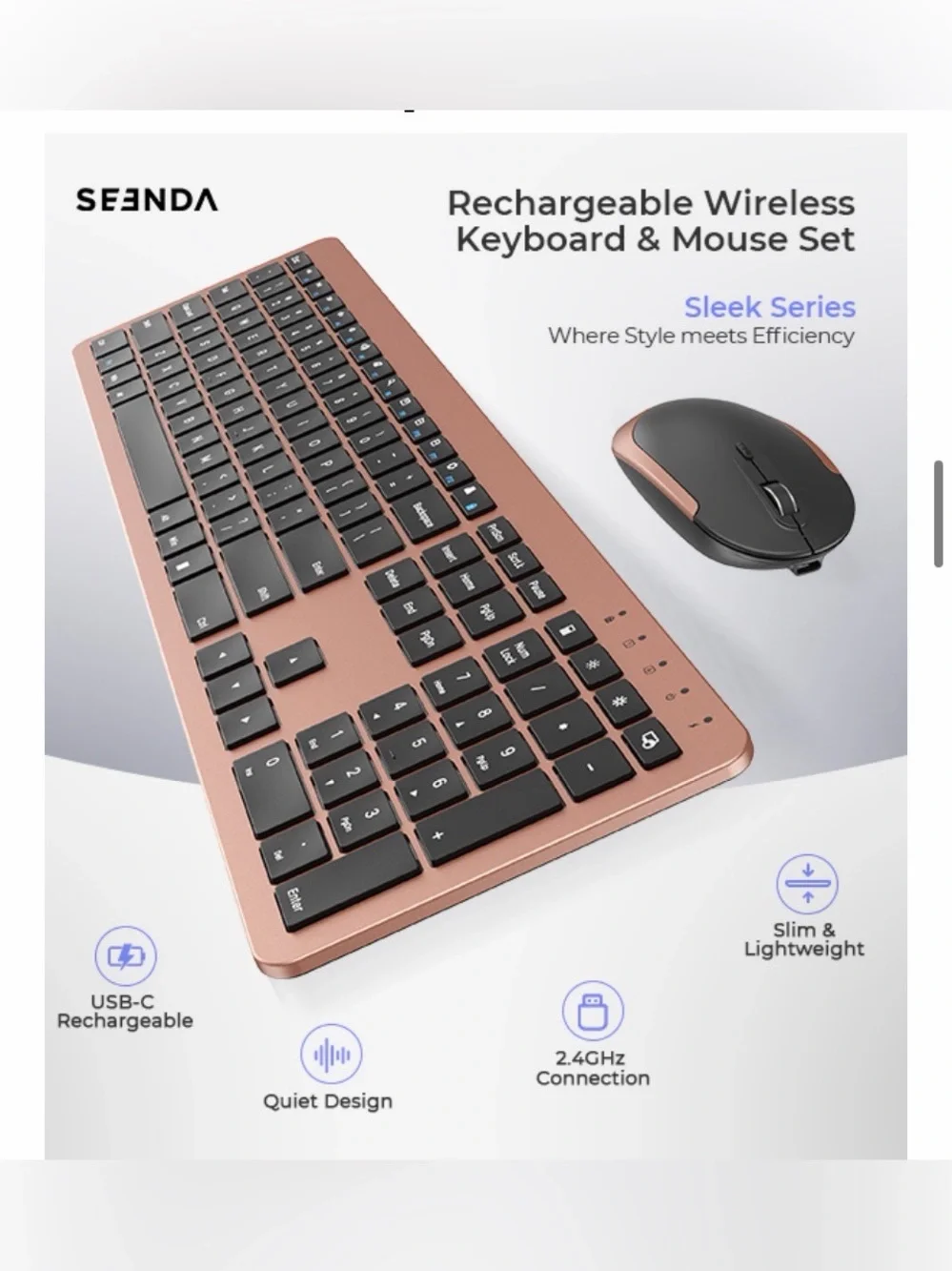 Rose Gold Rechargeable Wireless Keyboard & Mouse Set
